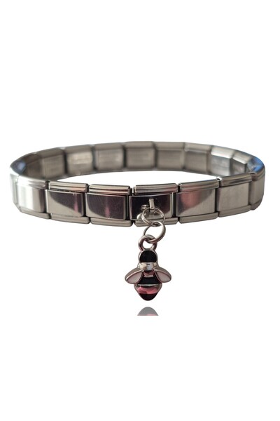 Sibelya Aksesuar Italian Charm Bracelet with Bee Figure Silver Steel Women's ...