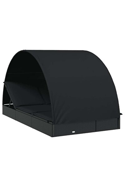 vidaxl Șezlong 2 pers. acoperiș rotund negru 211x112x140 cm poliratan
