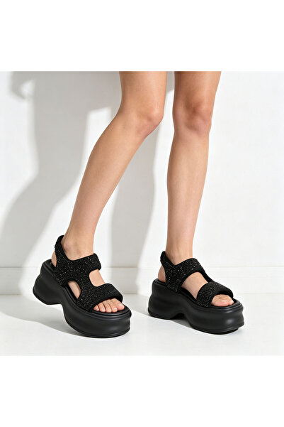 Tmall Sandale de damă, cu platformă, din piele, SA123, negre
