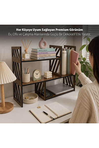 Vigo Wood Masaüstü Kayar Kitaplık Büyük Boy Ceviz