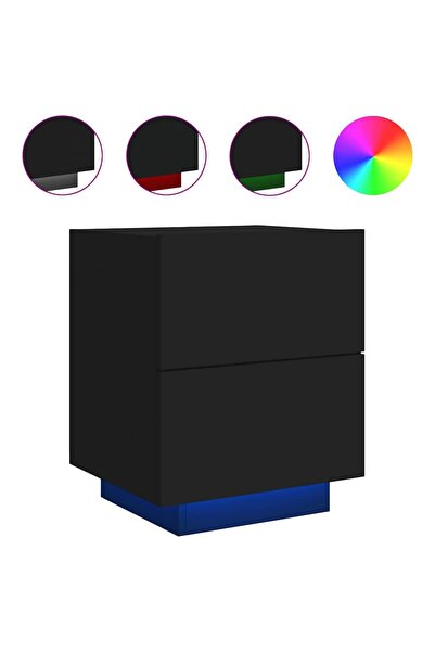 vidaxl Noptieră cu lumini LED, negru, lemn prelucrat