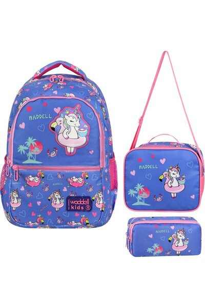 Waddell Lisanslı Lila Unicorn Desenli İlkokul Çantası Beslenme Çantası ve Kal...