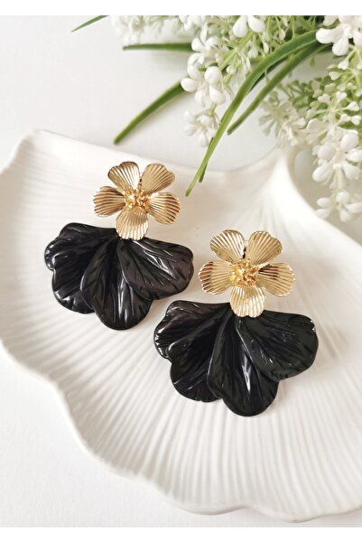 Halley Concept Black Soleil Flower Form Steel Dangle Earrings 5X5 cm
