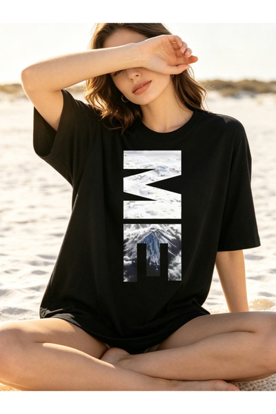 Fleck Womens T Shirts Mountain Landscape Print Oversized Casual Style