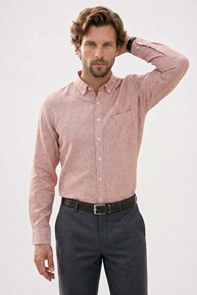 Tudors Men's regular fit classic cut oversize cotton linen texture buttoned c...