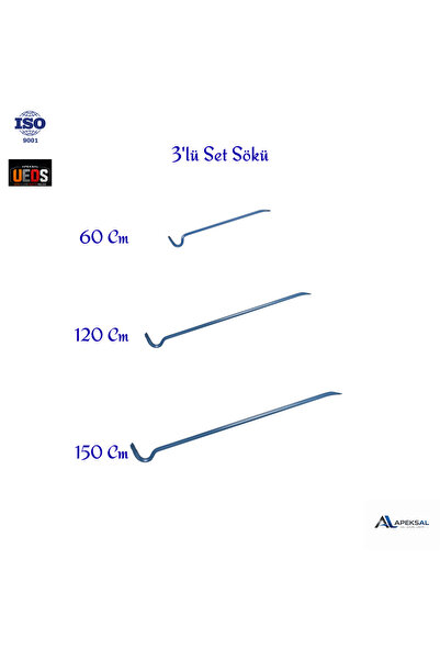 Sait Demirci 3'lü Set 60 Cm,120 Cm, 150 Cm Sökü Demiri Manivela Dövme Çelik K...