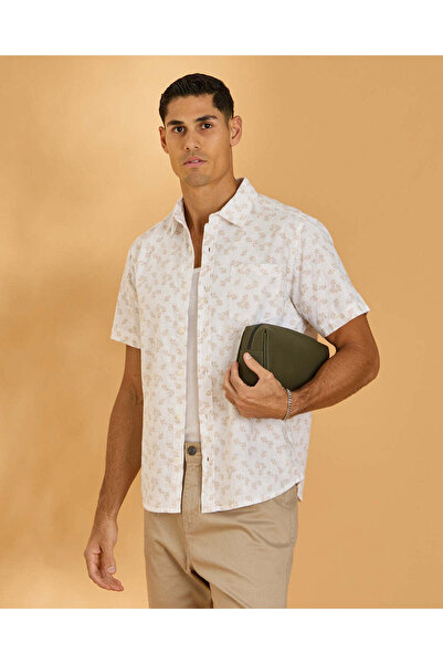 REDTAG Men White Printed Short Sleeve Shirt