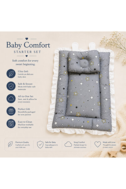 Al Fajr Babys طقم مواليد جديد - مجموعة سرير أطفال فاخرة وحصيرة لعب للأطفال حديثي الولادة مكونة من 6 قطع