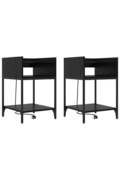 vidaxl Dulap de noapte cu raft 2 pcs Stejar Negru 40 x 40 x 61 cm