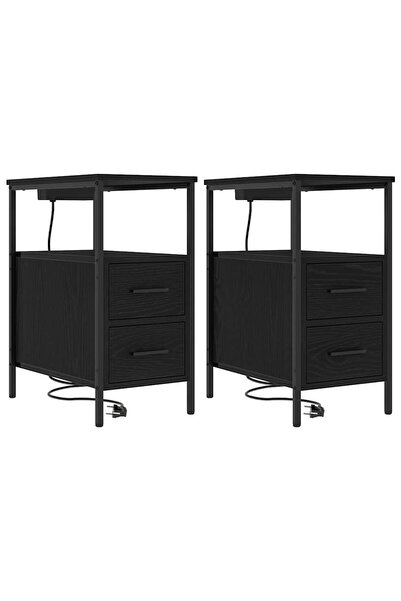 vidaxl Dulap de noapte cu sertar 2 pcs Stejar Negru 30 x 48 x 61 cm