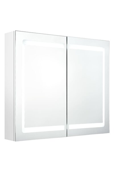 vidaxl Bathroom cabinet with mirror and LED, glossy white, 80x12x68 cm