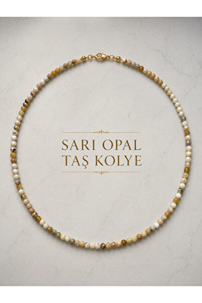 Cunda Doğal Taş Design Sarı Opal Doğal Taş Kolye 6 mm.