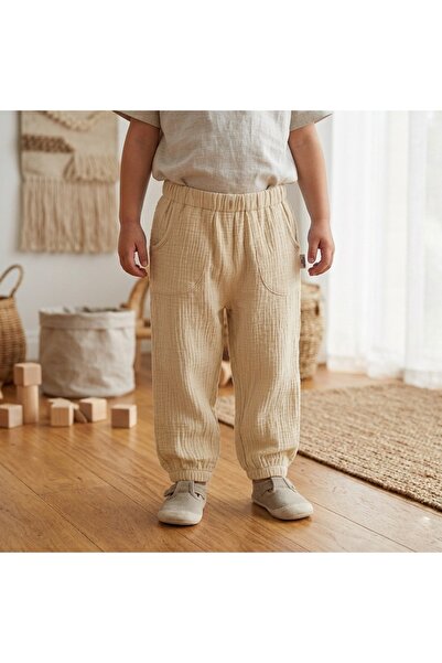 Azitta Zatta Design Muslin Pants for Children, Beige Color