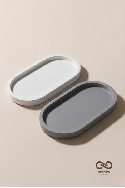Infinity Art Studio Mineral Beton Oval Sunum Takı Tabağı 2'li Set • Vernik Ka...