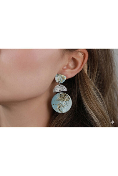 SYGGY Geometric Polymer Clay Earrings with Gold Inserts – Shades of Blue and ...