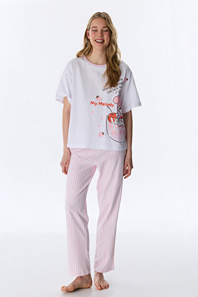 Penti Women's Cotton Lounge Licensed My Melody Shorts Sleeve Pajama Set - White