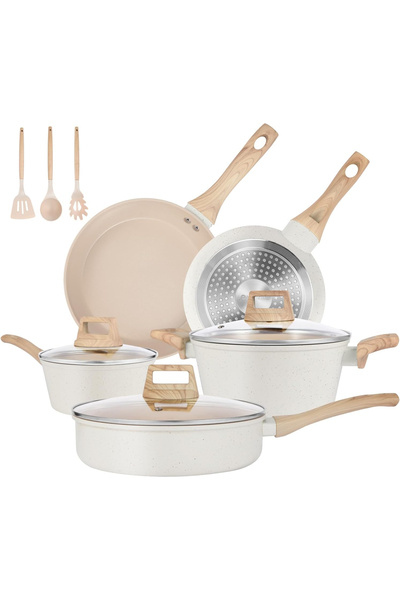 OEM Set of 11-piece non-stick ceramic cookware compatible with induction, wit...
