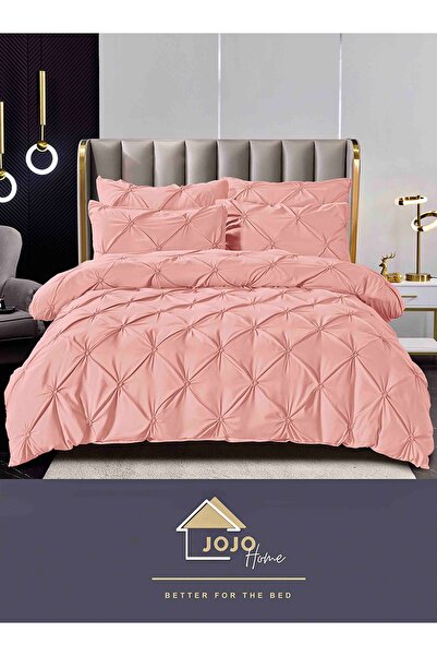 JOJO HOME Set lenjerie de pat dublu cu pliuri brodate, 6 piese, cearceaf cu e...