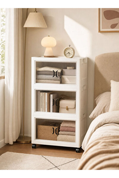 Generic Slim Storage Tower with Transparent Doors, Portable Rolling Cabinet f...