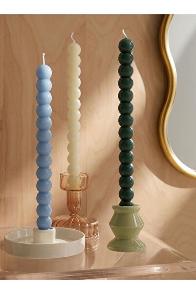 SCA CANDLE Dekoratif Soy Mum şamdanlık Mum Top model 3 lü model Mavi-Yeşil ve...