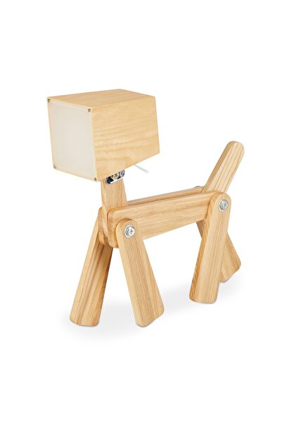 Ayawaska Dog table lamp, with movable limbs, made of wood, 12 LEDs, light bro...