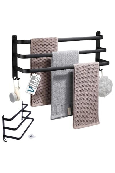 Vilde Suport prosoape baie 50 cm Negru Mat, Aluminiu, Montare pe perete, 3 ba...