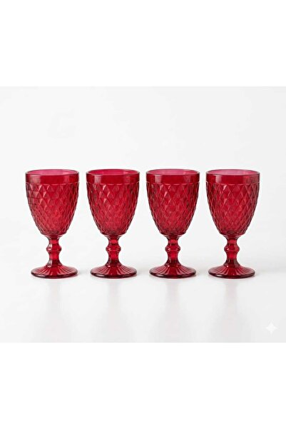 OEM Top Bottom Set of 4 Dark red glass glasses for water or wine, Textured pa...