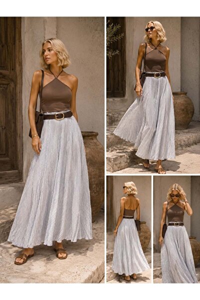 ibeeka Capri Breeze Women's Belt Detailed Striped Skirt