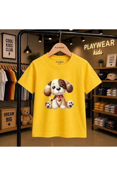 playwear Knitted Doge Printed 100% Children's Unisex T-Shirt 5 6 -7 8-9 10 -1...
