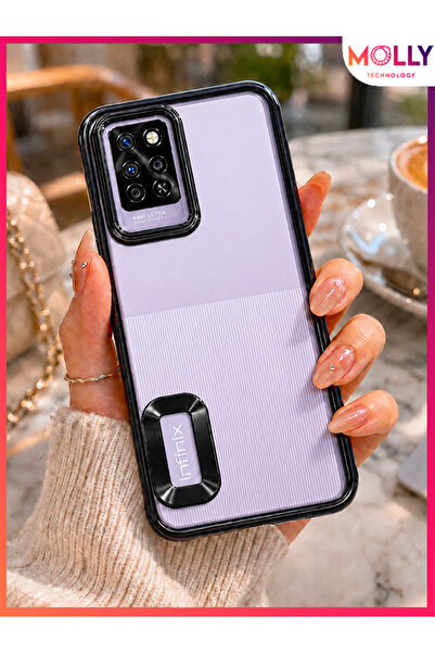 Molly Infinix Note 10 Pro (X695) İçin Kenarları Metalik Siyah Lens Koruyuculu...