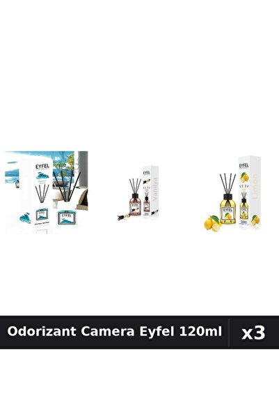 Eyfel Set 3 Odorizant Camera cu Betisoare - Ocean, Vanilie, Lamaie 120ml