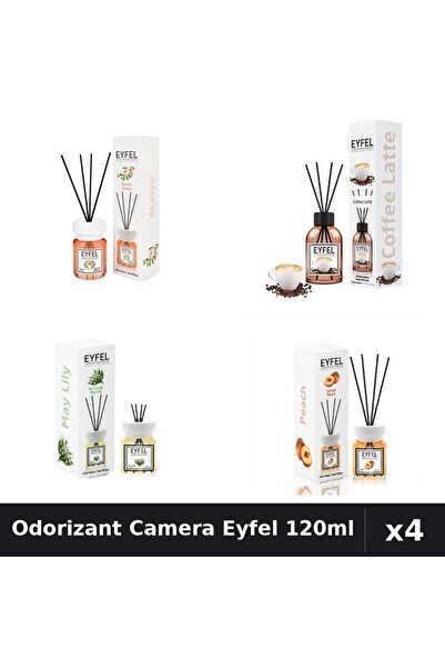 Eyfel Set 4 Odorizant Camera cu Betisoare - Acacia, Cafea, Lacramioare, Piers...