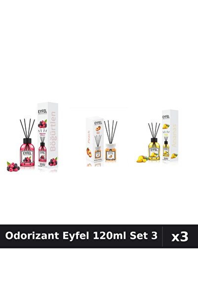 Eyfel Set 3 Odorizante Camera cu Betisoare 120ml - Fructe Pădure, Piersică, A...