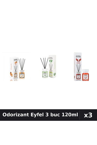 Eyfel Set 3 Odorizante Camera cu Betisoare - Piersica, Iasomie, Red Dragon 120ml