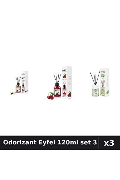 Eyfel Set 3 Odorizante Camera cu Betisoare - Vanilie, Cirese, Iasomie 120ml