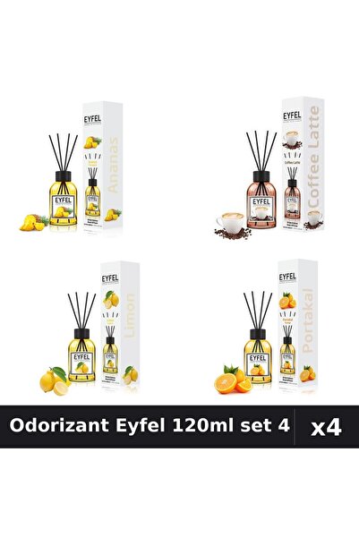 Eyfel Set 4 Odorizant Cameră cu Betisoare 120ml - Ananas, Cafea, Lămâie, Port...