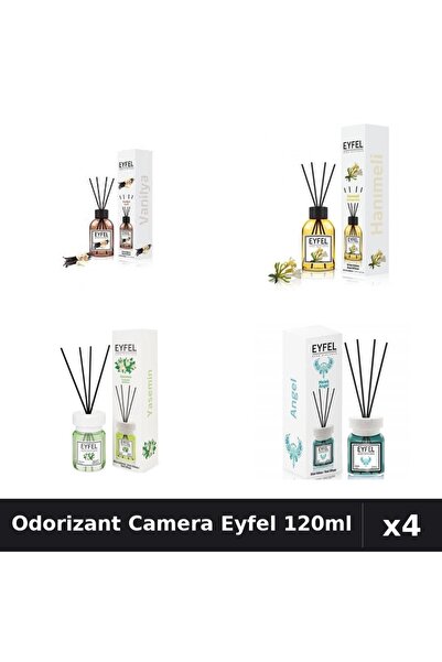 Eyfel Set 4 Odorizante Camera cu Betisoare 120ml - Angel, Iasomie, Vanilie, M...