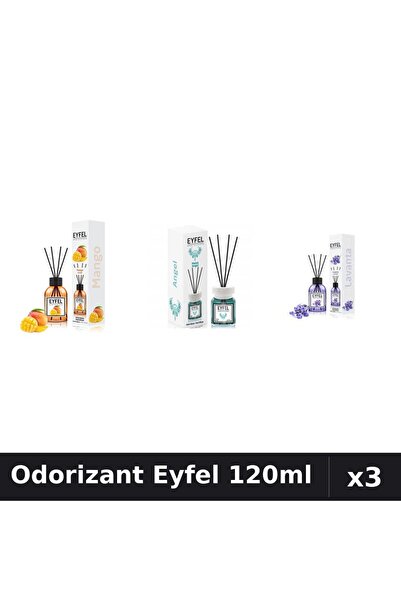 Eyfel Set 3 Odorizante Camera cu Betisoare 120ml - Angel, Lavanda, Mango