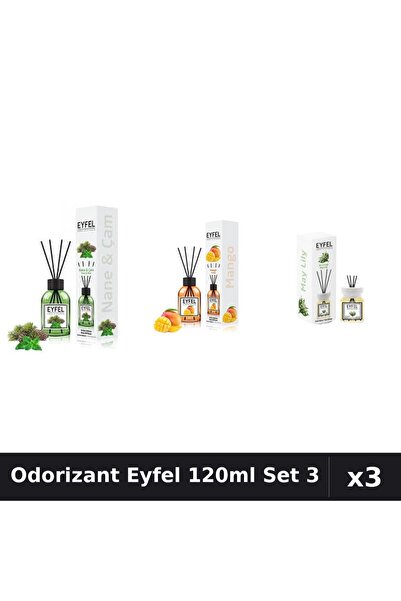 Eyfel Set 3 Odorizante Camera cu Betisoare 120ml - Lacramioare, Mango, Pin Menta
