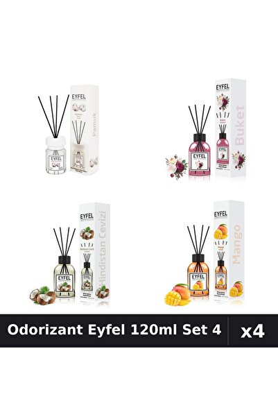 Eyfel Set 4 Odorizante Camera cu Betisoare 120ml - Bumbac, Bouquet, Mango, Nu...