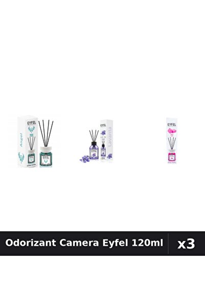 Eyfel Set 3 Odorizant Camera cu Betisoare - Angel, Lavanda, Bubble Gum 120ml