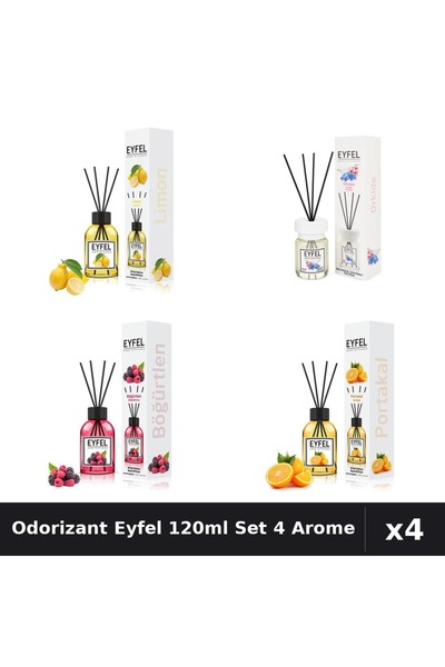 Eyfel Set 4 Odorizant Camera cu Betisoare 120ml - Lămâie, Orhidee, Fructe Păd...