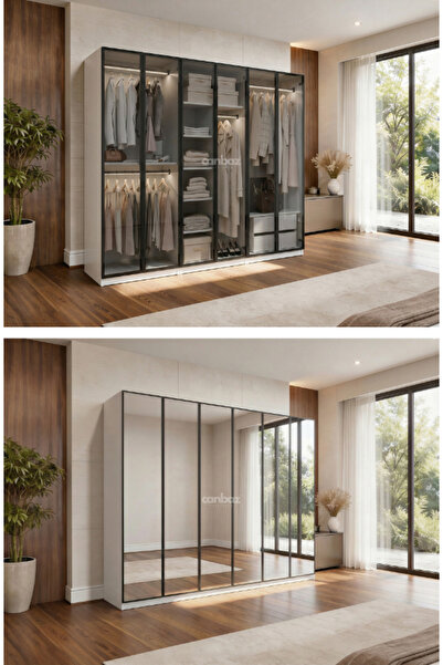 CANBAZ FURNİTURE Esla modüllü 6 cam kapaklı %100 MDF (KURULUM DAHİL)