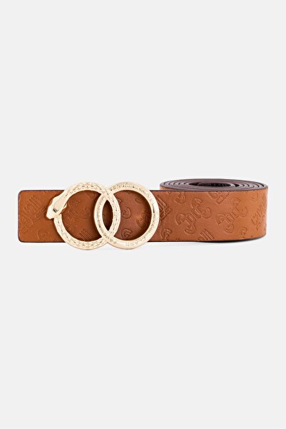 Cavalli Class Women Leather Reversible Gold Buckle Belt, Brown