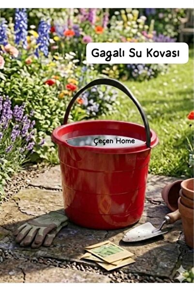 ÇEÇEN HOME Plastik Saplı Gagalı Temizlik ,Kırmızı Su Kovası , Banyo, Mutfak K...