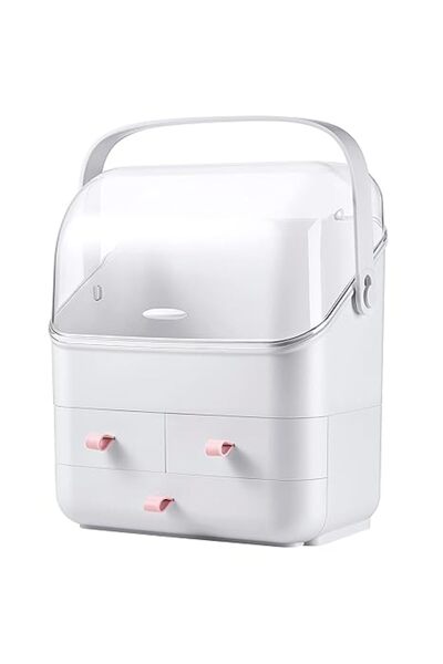 Linfidite Cosmetic Storage Box with Lid, Makeup Organizer with Dustproof Lid,...