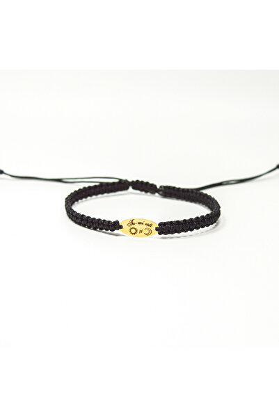 BLACK SWAN Bijoux Bratara cu banut din aur 14K cu mesaj gravat si snur din ma...