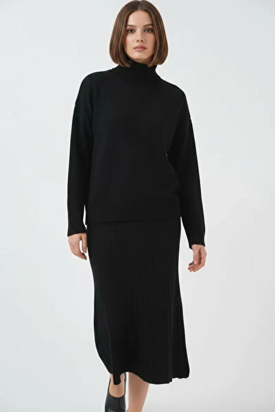 buğrahayalin Women's Turtleneck Knitwear Black Two-Piece Set