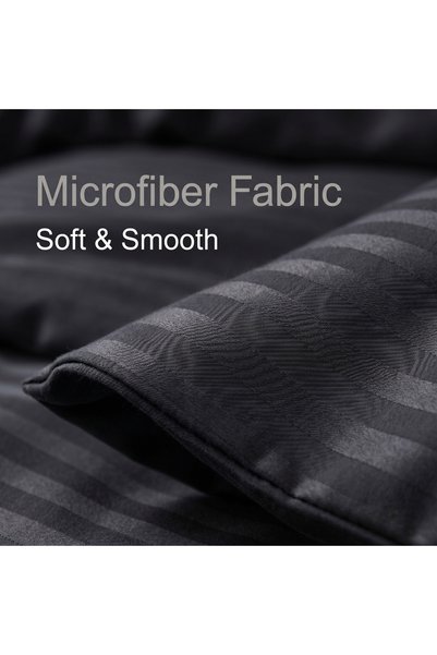 Sisiter 4 Piece Single Duvet Cover Set - Microfiber Satin Stripe, Elastic Fitted Sheet 120x200+20cm Deep Pocket, Hotel Quality Ultra Soft