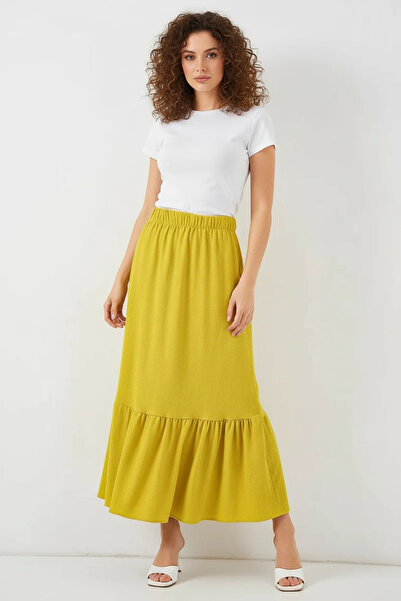 buğrahayalin Women's Ruffled Hem Mustard Skirt